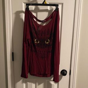 Red Long Sleeve Top with Owl Eyes